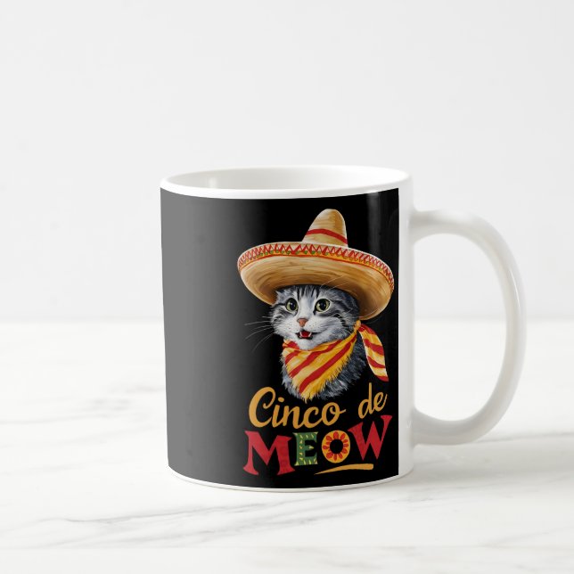 Cinco De Meow Cinco De Mayo Funny Mexican Cat Somb Coffee Mug (Right)
