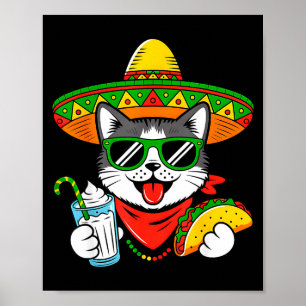 Cinco De Meow Funny Cat Taco Mexican Fiesta Party Poster