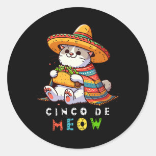 Cinco De Meow With Smiling Cat Taco And Sombrero Classic Round Sticker