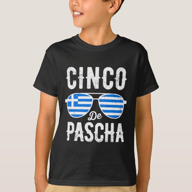 Cinco De Pascha Greece Flag Funny Greek Easter Cin T-Shirt (Front)