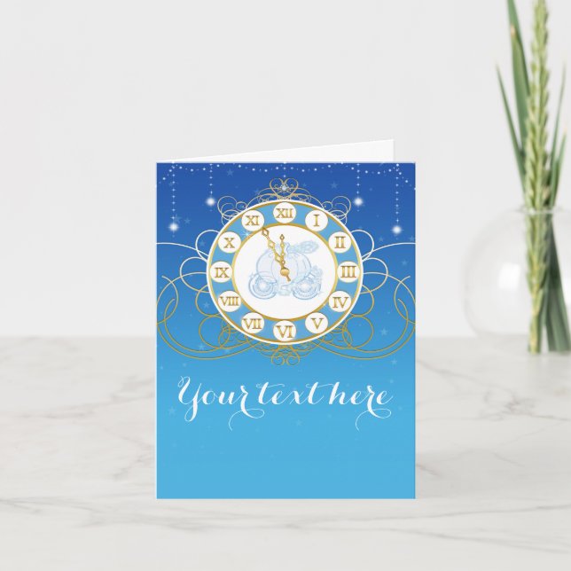 Cinderella Almost Midnight Blue Fold Card Invite (Front)