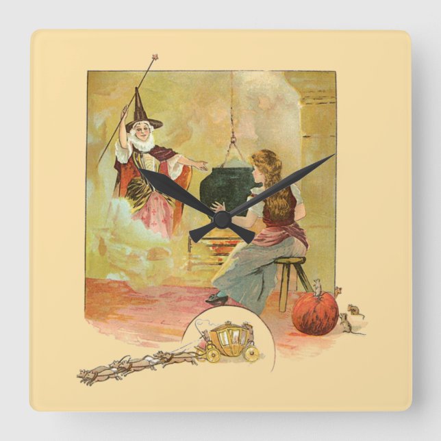 Cinderella And Her Fairy God Mother  Square Wall Clock (Front)