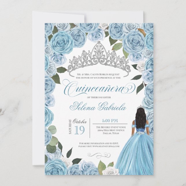 Cinderella Ball Blue Roses Princess V2 Quinceanera Invitation (Front)