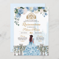 Cinderella Blue Floral Gold Princess Quinceanera