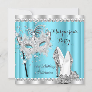 Cinderella Blue Masquerade Mask Heels Birthday Invitation