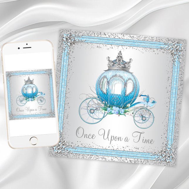 Cinderella Blue Princess Birthday Party Invitation (Cinderella Blue Princess Birthday Party Invitation with carriage. Digital and print available.)