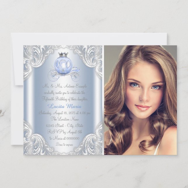 Cinderella Blue Princess Quinceanera Invitation (Front)