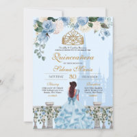 Cinderella Blue Rose & Gold Princess Quinceañera