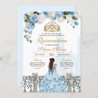 Cinderella Blue Roses & Gold Princess Quinceañera