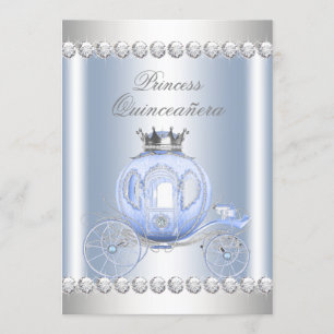 Cinderella Blue Silver Princess Quinceanera Invitation