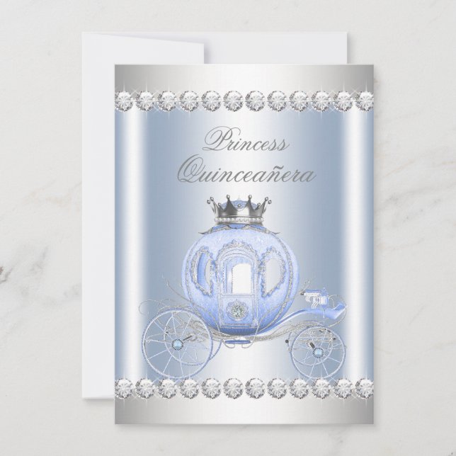 Cinderella Blue Silver Princess Quinceanera Invitation (Front)