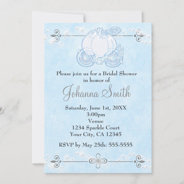 Cinderella Carriage Bridal Shower Blue Invitation (Front)