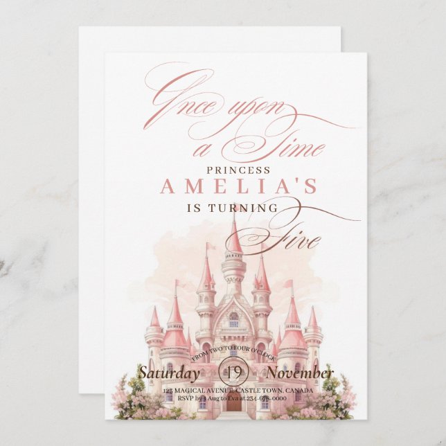 Cinderella Castle Princess Pink Birthday Party   Invitation (Front/Back)