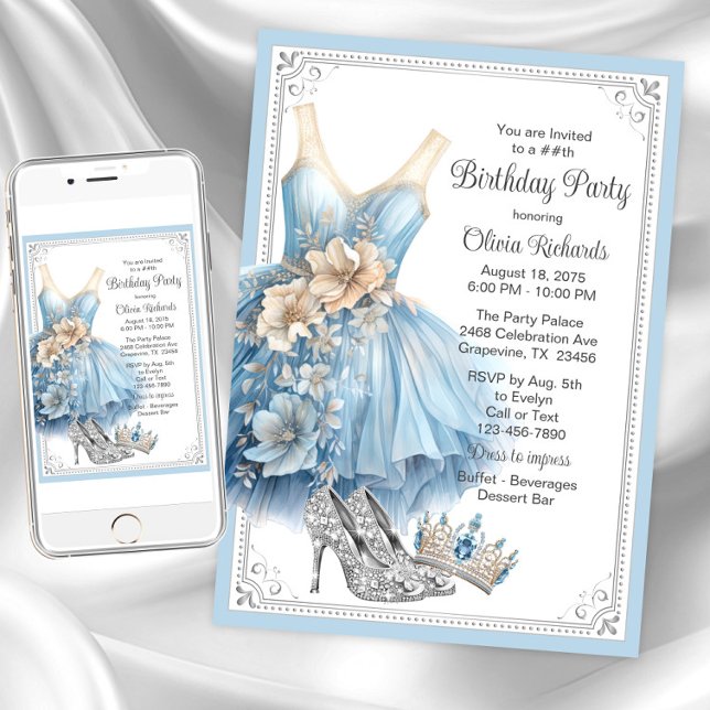 Cinderella Diamond Shoes Birthday Party  Invitation (Princess birthday party invitation. Instant download and printed invitations available.)