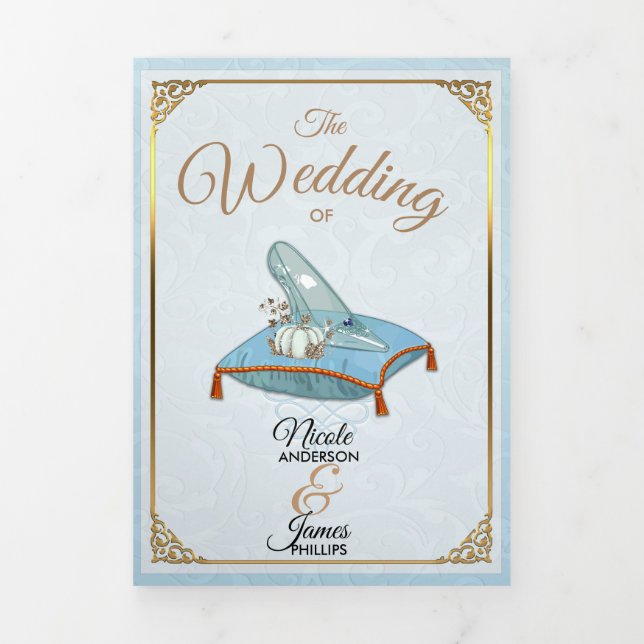 Cinderella Elegant Blue Trifold Wedding Program (Cover)