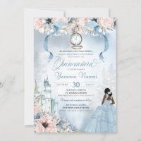 Cinderella Fairy Tale Blue Pink Floral Quinceanera