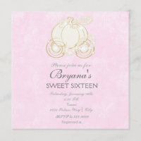 Cinderella Gold Carriage Pink Princess Invitation