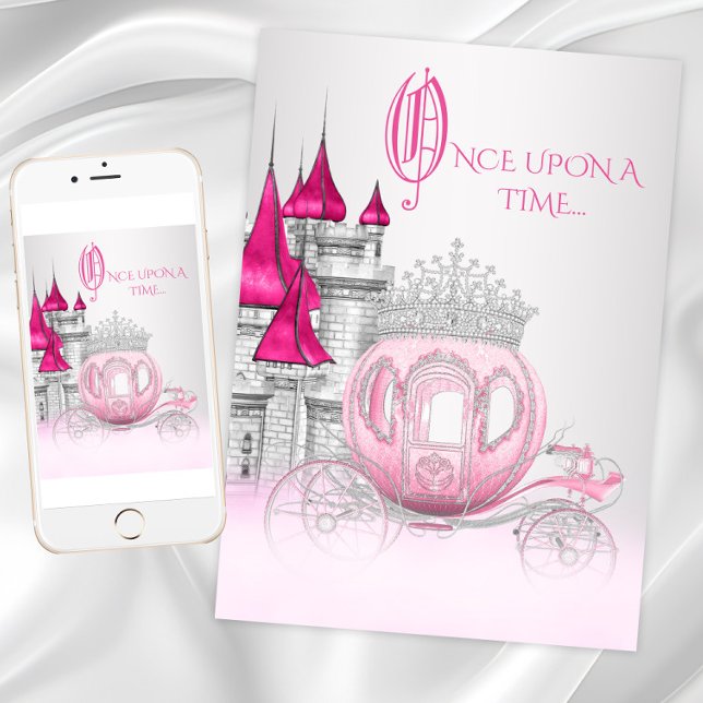 Cinderella Once Upon a Time Princess Birthday Invitation (Cinderella princess birthday party invitation with beautiful carriage and castle. Any number - event)