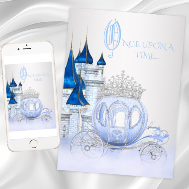 Cinderella Princess Birthday Invitation (Cinderella invitation with pretty carriage, castle and clouds. Digital and print files available.)