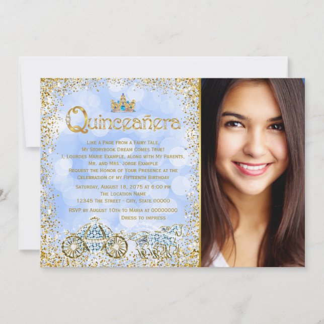 Cinderella Princess Carriage Photo Quinceanera Invitation (Front)