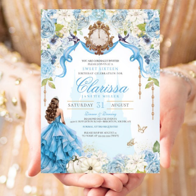 Cinderella Princess Light Blue Royal Sweet 16 Invitation (Creator Uploaded)