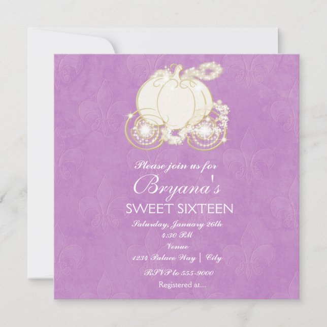Cinderella Purple Princess Carriage Invitation (Front)