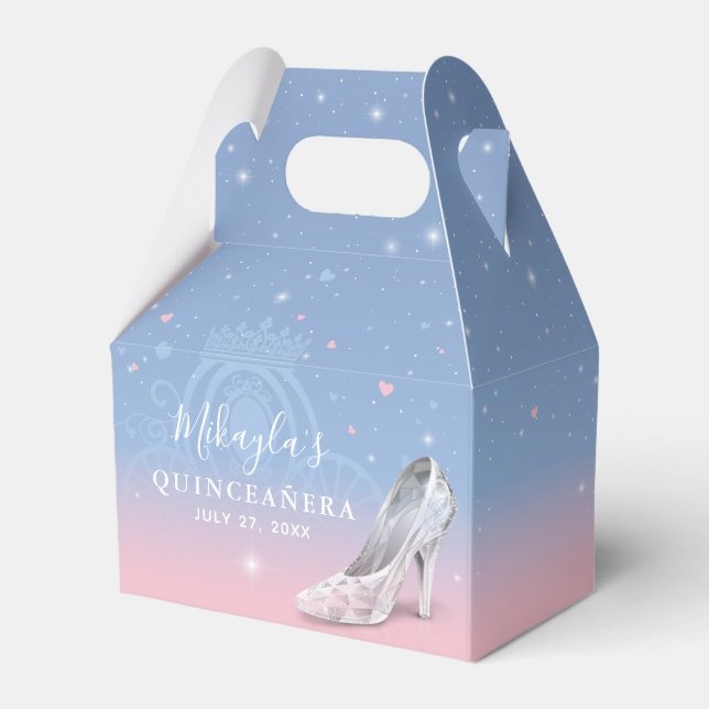 Cinderella Shoe Light Blue and Pink Quinceañera Favour Box (Front Side)