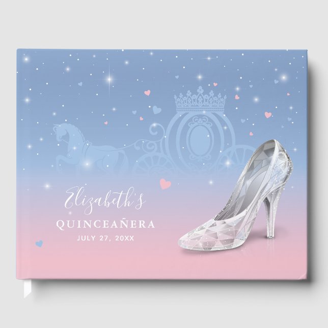 Cinderella Shoe Light Blue and Pink Quinceañera Guest Book (Front)