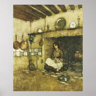 Cinderella Sitting in the Ashes by Dulac Print