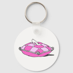 Cinderella Slipper on Pink Pillow Vintage Art Key Ring