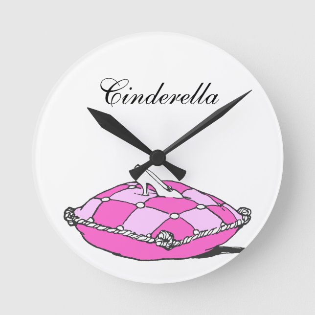 Cinderella Slipper Pink Pillow Custom Round Clock (Front)