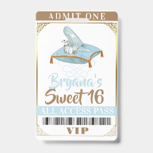 Cinderella Slipper Princess Sweet 16 VIP Pass ID Badge