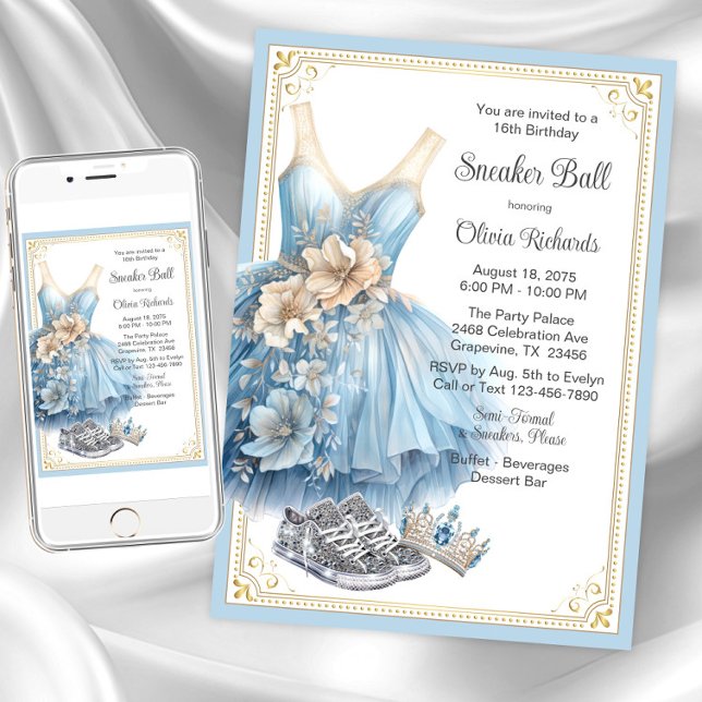 Cinderella Sneaker Ball Birthday Party  Invitation (Girl sneaker ball invitation. Instant download and printed invitations available.)