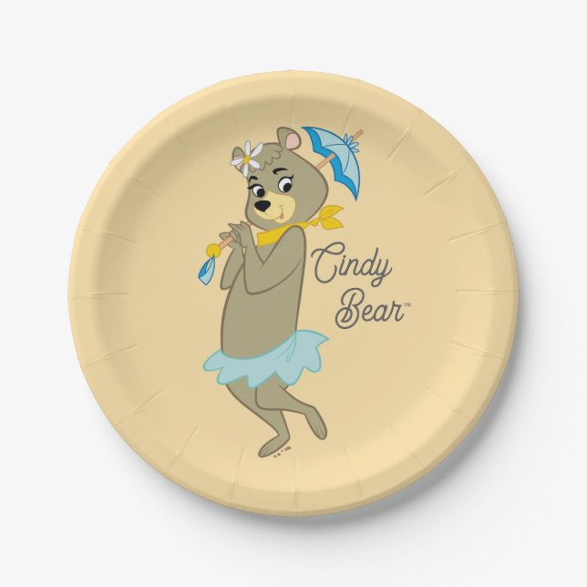Cindy Bear Holding Parasol Paper Plate (Front)