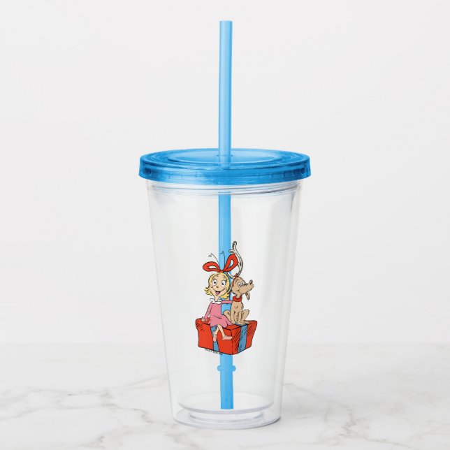 Cindy Lou Who and Max on a Present Acrylic Tumbler (Front)