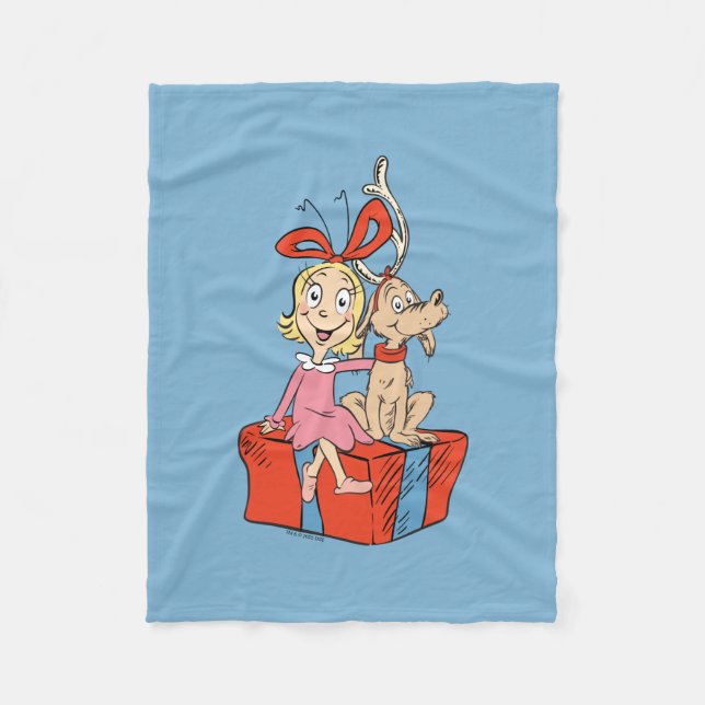 Cindy Lou Who and Max on a Present Fleece Blanket (Front)