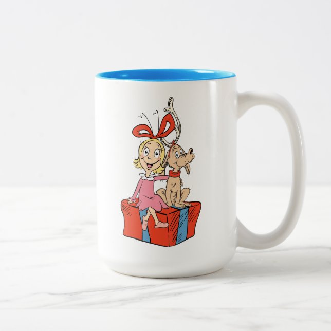 Cindy Lou Who and Max on a Present Two-Tone Coffee Mug (Right)