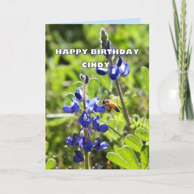 Cindy Texas Bluebonnet Happy Birthday Card (Front)