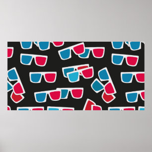 Cinema, 3d glasses pattern, seamless.  poster