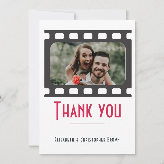 Cinema and Floral Themed Wedding Thank You Card (Front)
