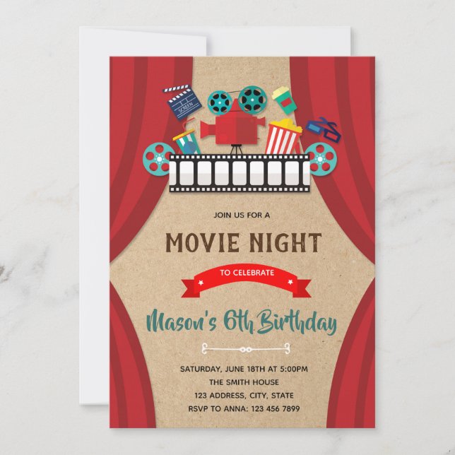 Cinema movie night birthday invitation (Front)