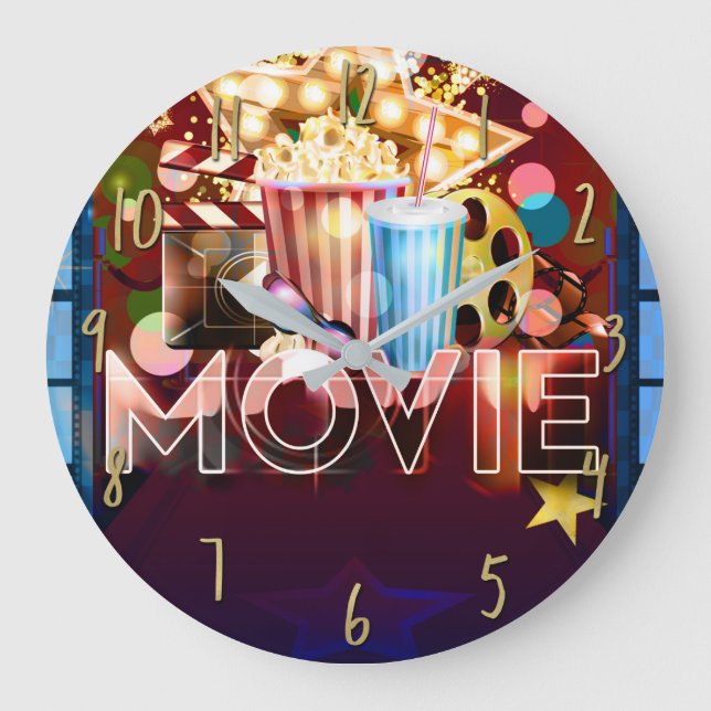 Cinema Movies Movie Night Entertainment Room Large Clock (Front)