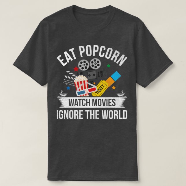 Cinema Ticket Snack Retro Popcorn T-Shirt (Design Front)