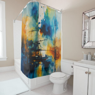 Cinematic Art Modern Blue & Orange Shower Curtain