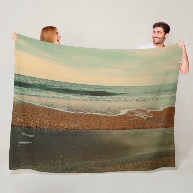 Cinematic Beach Seascape Vintage Ocean Waves Fleece Blanket (In Situ)