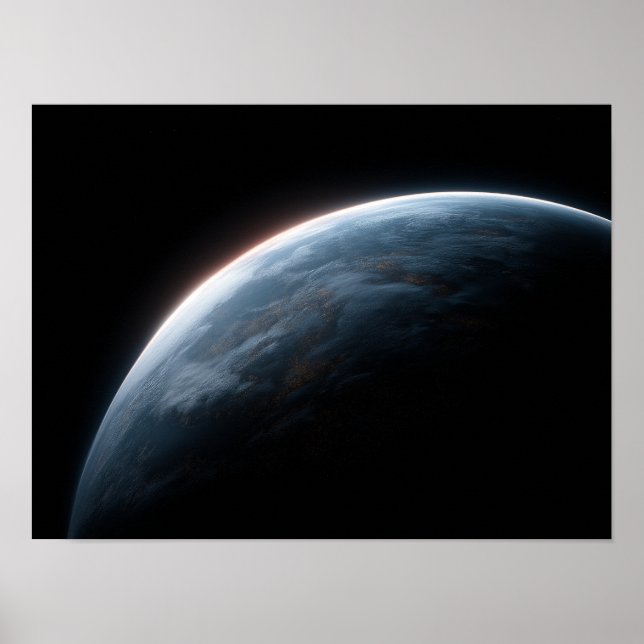 Cinematic Dark Blue Planet Horizon From Space Poster (Front)