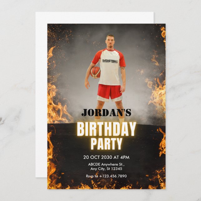 Cinematic fire modern sporty photo birthday  invitation (Front/Back)
