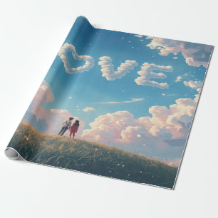Cinematic "Love" in the Sky & Couple Sunset Scene Wrapping Paper