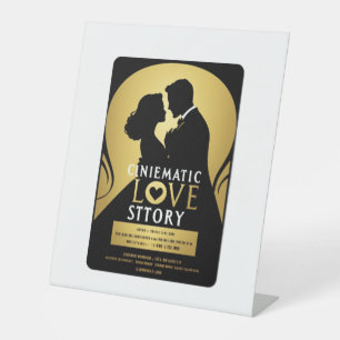 Cinematic Love Story Wedding Invitation Luxury B Pedestal Sign
