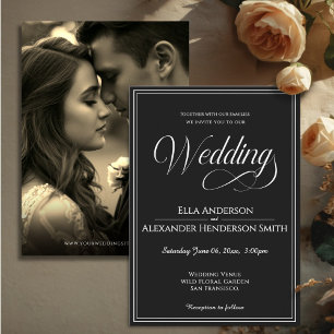 Cinematic Photo Vintage Black Wedding Invitation